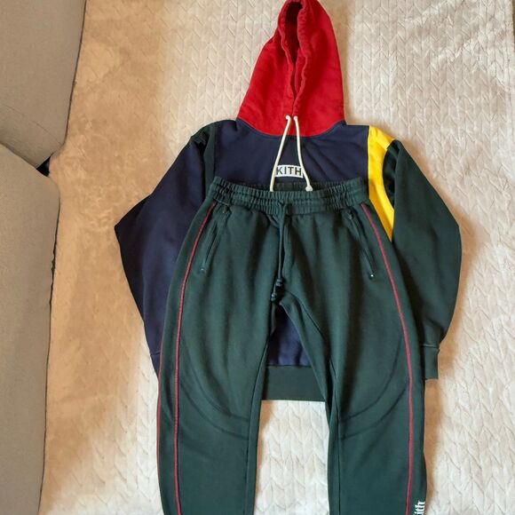 Kith Colorblocked Rugby Navy/Multi Hoodie and Sweatpants Set - Picture 1 of 10